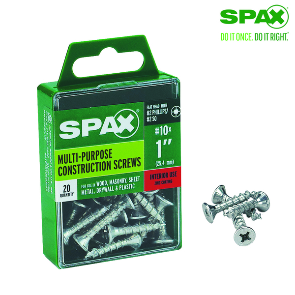 Spax Sheet Metal Screw, #10 x 1 in, Zinc Plated Flat Head 4101010500252